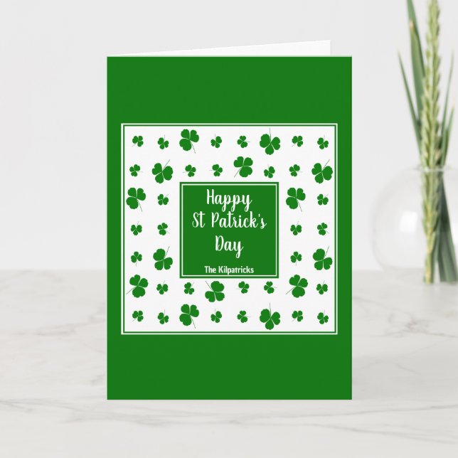 St Patrick's Day Irish Blessings Shamrock Pattern Holiday Card (Front)