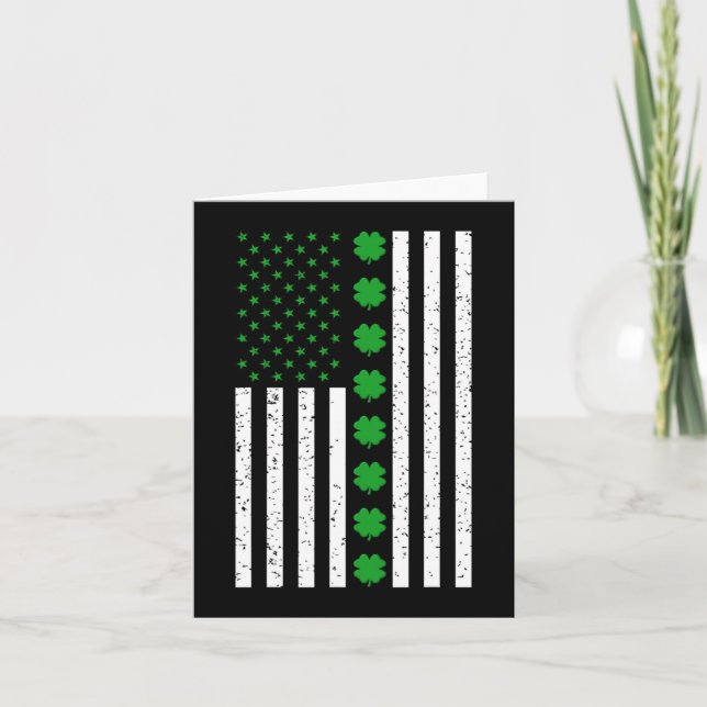 St Patricks Day Irish Clover American Flag  Card (Front)
