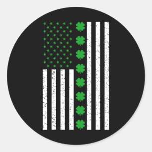 St Patricks Day Irish Clover American Flag  Classic Round Sticker