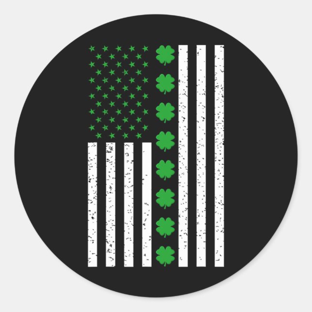 St Patricks Day Irish Clover American Flag  Classic Round Sticker (Front)