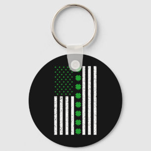 St Patricks Day Irish Clover American Flag  Key Ring
