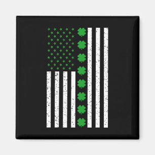 St Patricks Day Irish Clover American Flag  Magnet