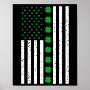 St Patricks Day Irish Clover American Flag  Poster