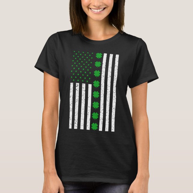 St Patricks Day Irish Clover American Flag  T-Shirt (Front)