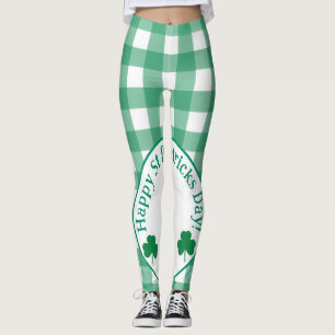 St Patricks Day Irish Clover Green Check Leggings
