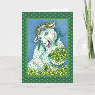 ST. PATRICK'S DAY IRISH EWE, SHEEP & SHAMROCKS HOLIDAY CARD