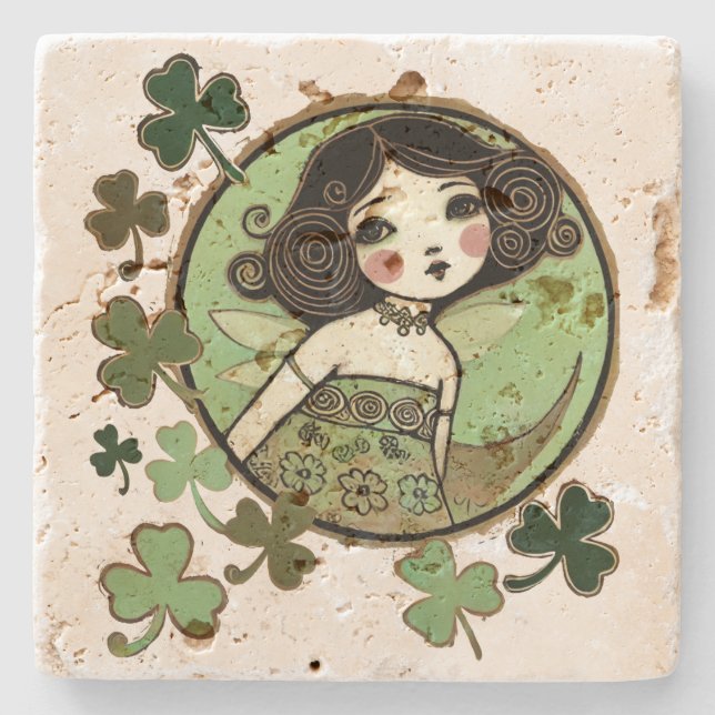 St. Patrick's Day Irish Fairy                      Stone Coaster (Front)