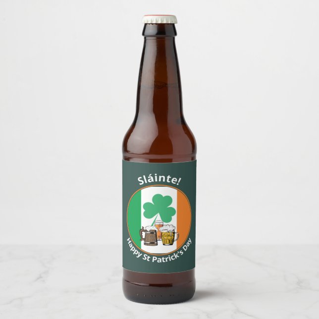 St Patricks Day Irish Flag Beer Bottle Label (Front)