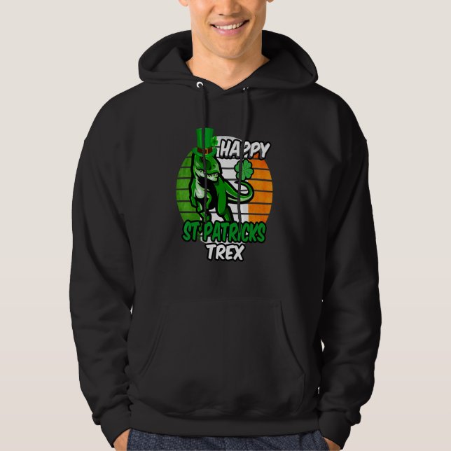 St Patrick's Day Irish Flag Dinosaur Shamrock Suns Hoodie (Front)