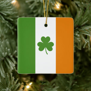 St Patrick's Day Irish Flag with Shamrock Clover Ceramic Ornament