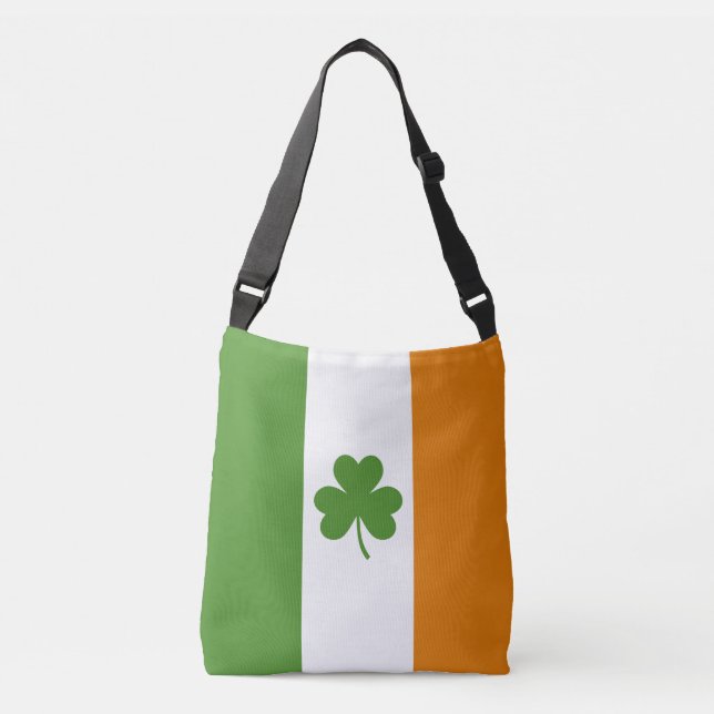 St Patrick's Day Irish Flag with Shamrock Clover Crossbody Bag (Front)