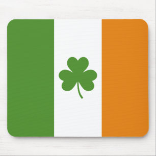 St Patrick's Day Irish Flag with Shamrock Clover Mouse Pad