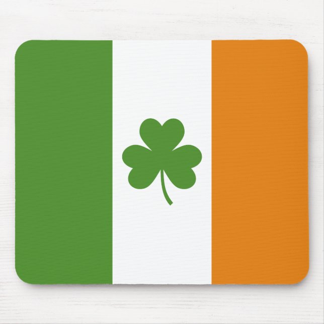 St Patrick's Day Irish Flag with Shamrock Clover Mouse Pad (Front)