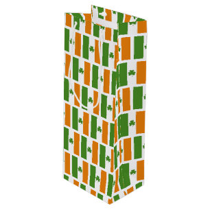 St Patrick's Day Irish Flag with Shamrock Clover Wine Gift Bag