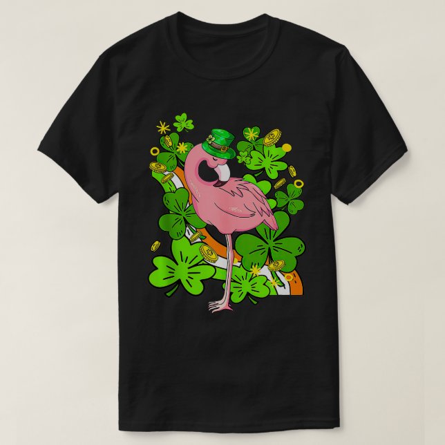 St Patricks Day Irish Flamingo Shamrock Saint Patt T-Shirt (Design Front)