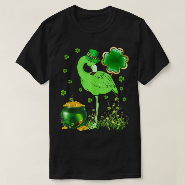 St Patricks Day Irish Flamingo Shamrock Saint Patt T-Shirt (Design Front)