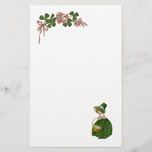 ST PATRICK'S DAY- IRISH GIRL AND SHAMROCKS STATIONERY (Front)