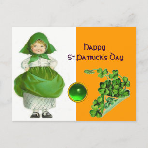 ST. PATRICK'S DAY- IRISH GIRL  EMERALD GEMSTONE  HOLIDAY POSTCARD