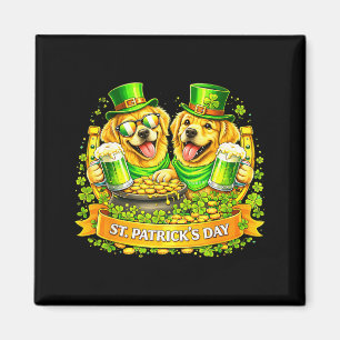 St Patricks Day Irish Golden Retriever Beer Magnet