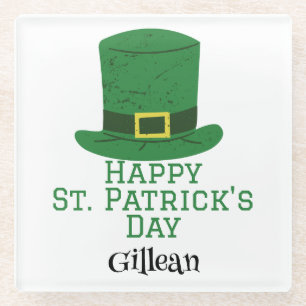 St. Patrick's Day Irish green hat lucky Shamrock  Glass Coaster