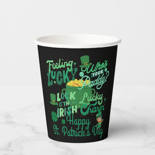 St. Patrick's Day Irish green lucky Shamrock  Paper Cups (Back)