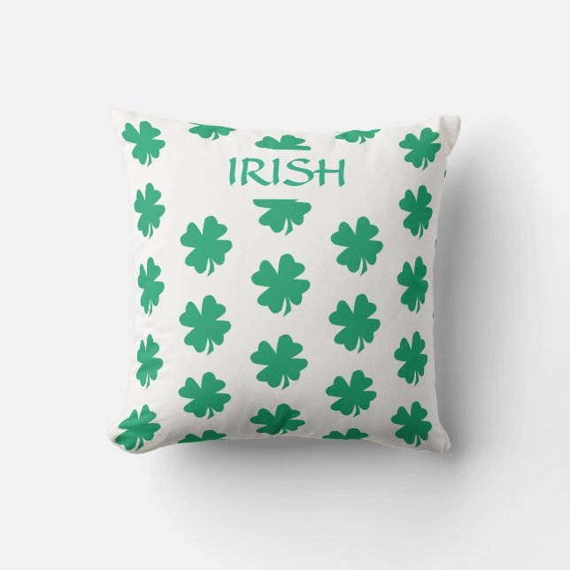 St Patrick's Day Irish Green Shamrock Leaf Pattern Cushion (Front)