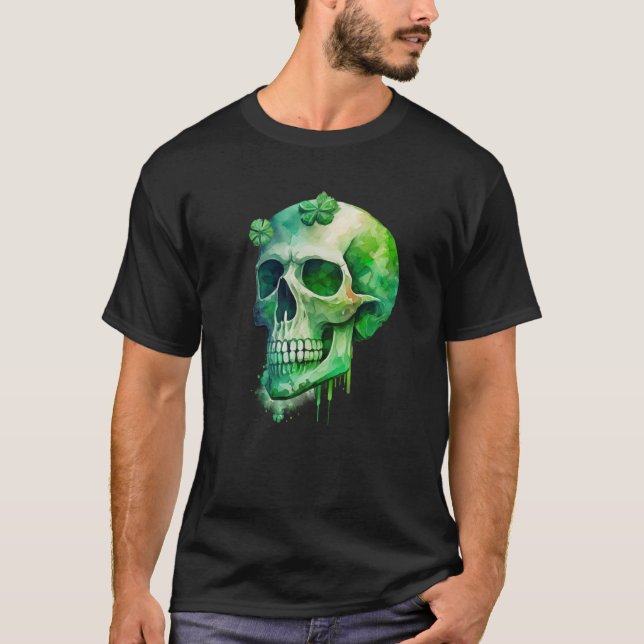 St Patricks Day Irish Green Skull C Shamrock T-Shirt (Front)