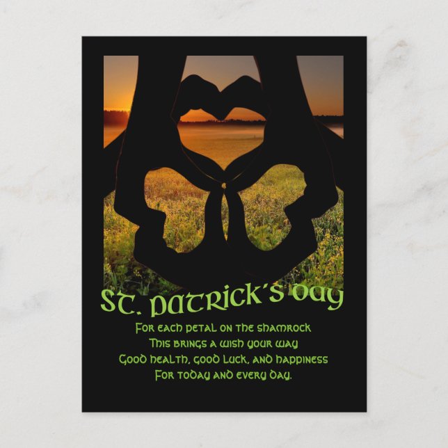 St. Patricks Day Irish Hand Heart Shamrock postcd Postcard (Front)