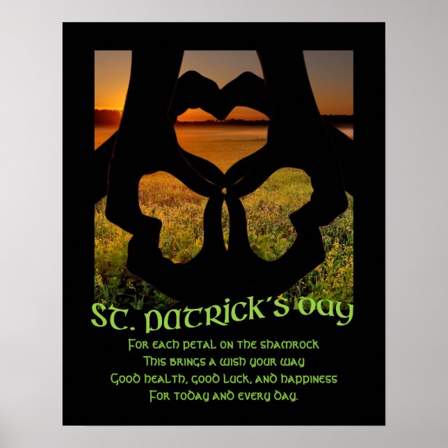 St Patricks Day Irish Hand Heart Shamrock S Poster (Front)