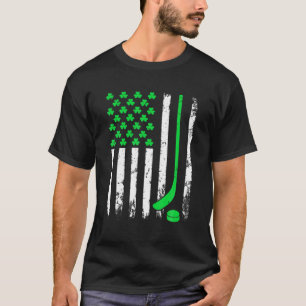 St. Patricks Day Irish Hockey Retro American Flag T-Shirt