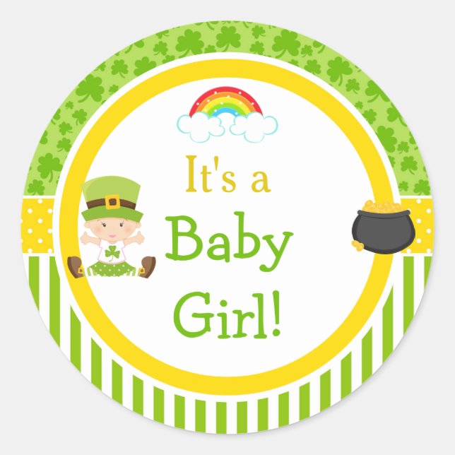 St Patrick's Day Irish Holiday Girl Baby Shower Classic Round Sticker (Front)