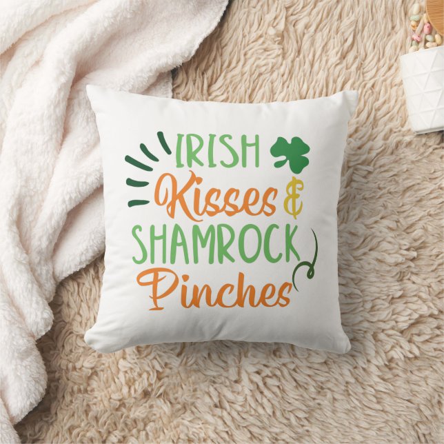 St. Patricks Day Irish Kisses & Shamrock Pinches Cushion (Blanket)