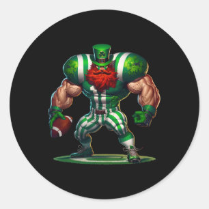 St Patrick's Day Irish Leprechaun Footll Player Sp Classic Round Sticker