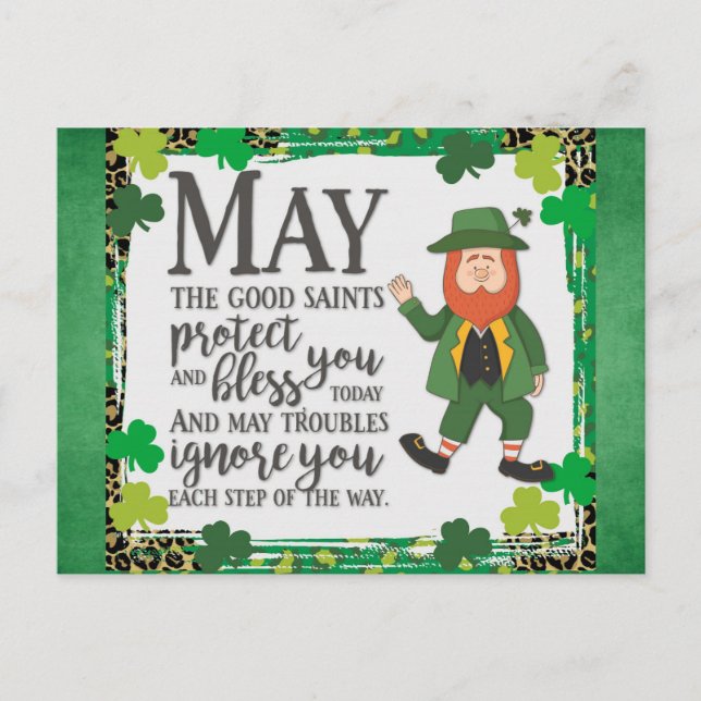 St Patricks Day Irish Leprechaun Green Shamrock Postcard (Front)