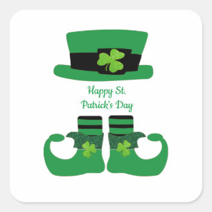 St. Patrick's Day, Irish, Leprechaun, Green Square Sticker