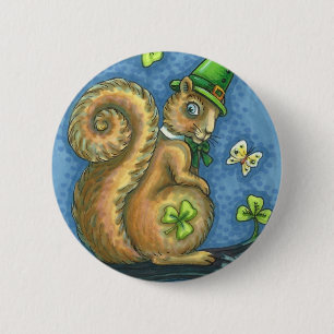 ST. PATRICK'S DAY IRISH LEPRECHAUN SQUIRREL, Lucky 6 Cm Round Badge