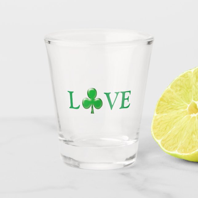 St. Patrick's Day Irish Love Green Clover Shamrock Shot Glass (Front)