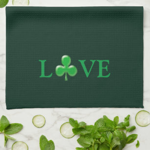 St. Patrick's Day Irish Love Green Clover Shamrock Tea Towel