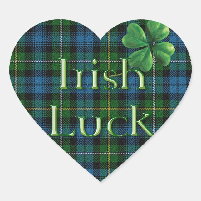 St. Patrick's Day "Irish Luck Tartan" Heart Sticker (Front)