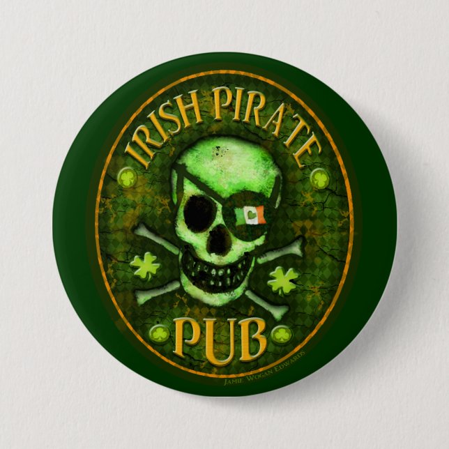 St. Patrick's Day Irish Pirate Pub Button (Front)