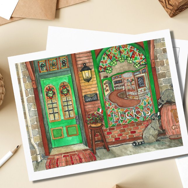St. Patrick's Day Irish Pub Watercolor Postcard (Irish Pub Watercolor)