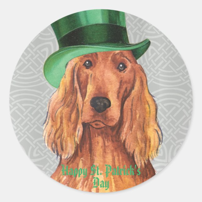 St. Patrick's Day Irish Setter Classic Round Stick Sticker (Front)