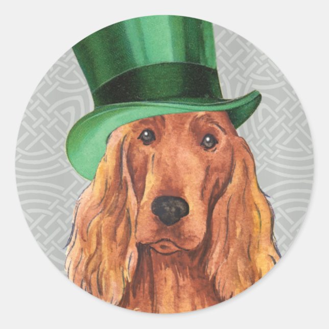 St. Patrick's Day Irish Setter Classic Round Sticker (Front)
