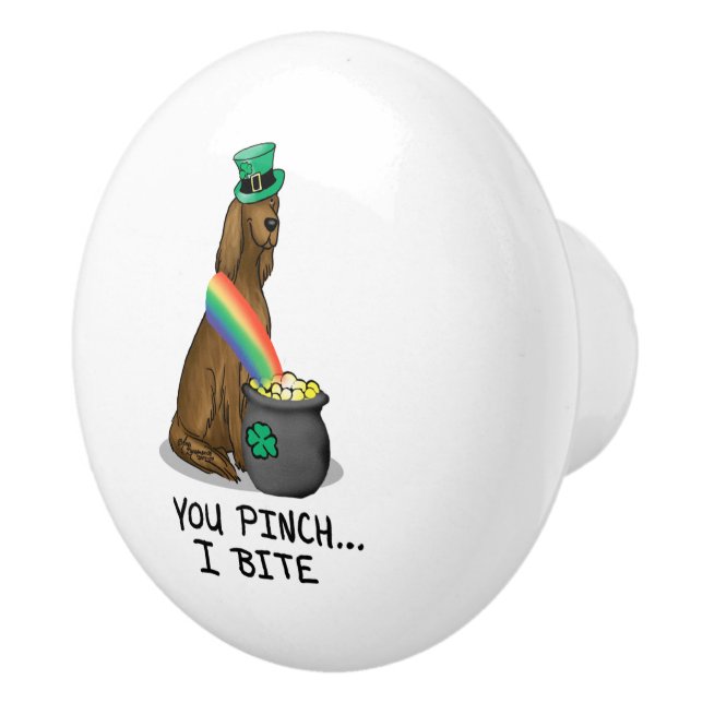 St. Patrick's Day Irish Setter Dog (red 1) Funny Ceramic Knob (Right)