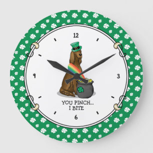 St. Patrick's Day Irish Setter Dog (red 1) Funny Large Clock