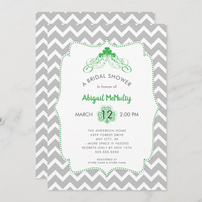 St Patrick's Day IRISH Shamrock Bridal Shower Invitation (Front/Back)
