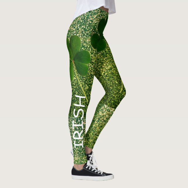 St Patrick's Day Irish Shamrock Glitter Green 2020 Leggings (Right)