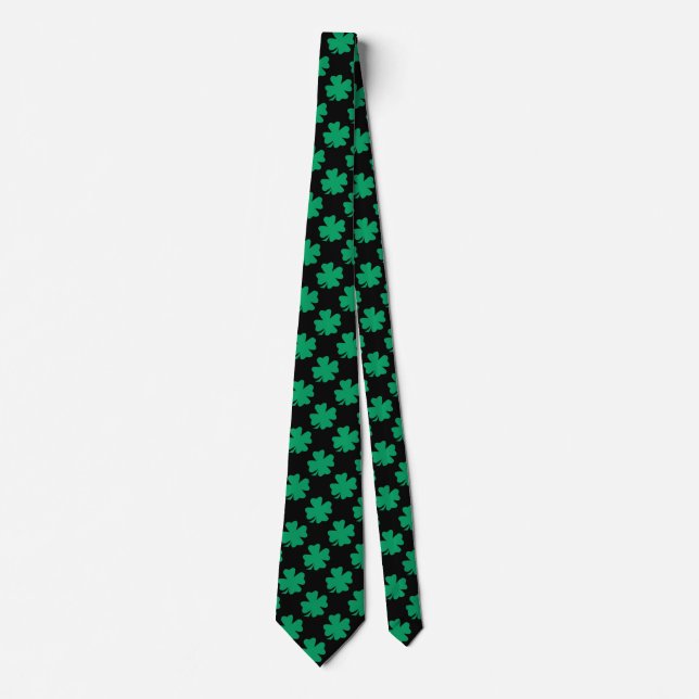 St Patricks Day Irish Shamrock Pattern Green Black Tie (Front)
