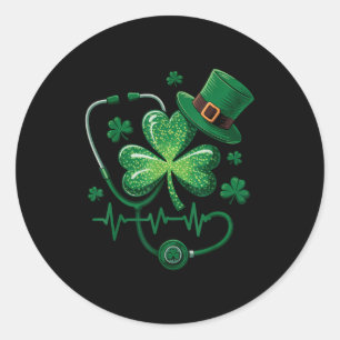 St patricks day irish shamrock stethoscope classic round sticker