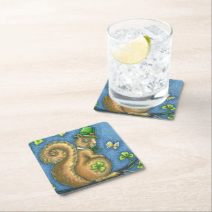 ST. PATRICK'S DAY IRISH SQUIRREL HOLIDAY PARTY SQUARE PAPER COASTER